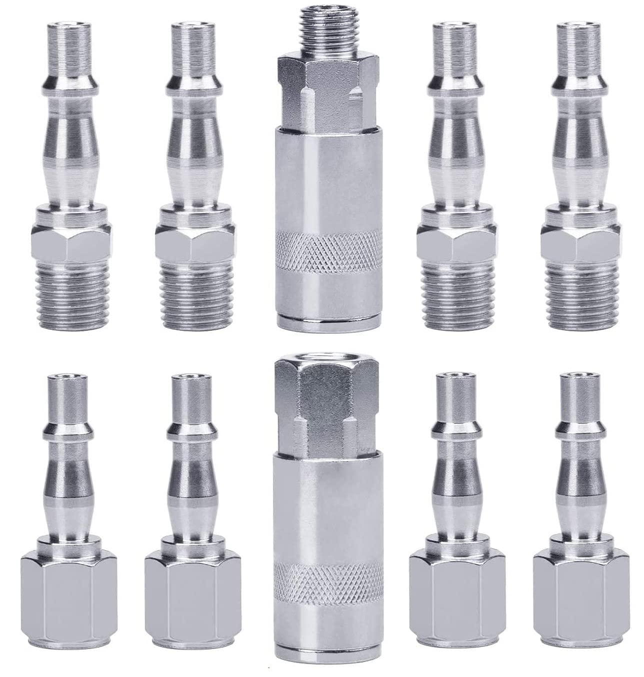 Profiwoab 10 Pcs 1/4 Bsp Airline Fittings, 1/4 Inch Air Compressor Fittings Couplings Connector Quick Release Male Female Air Hose Fittings