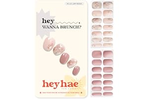 Heyhae Semi Cured Gel Nail Strips | No LED Lamp Needed | Glitter, Pink | Easy Apply & Remove, Salon Quality | Includes 28 Strips, 1 Prep Pads, Nail File & Wooden Stick - Hey, Wanna Brunch?