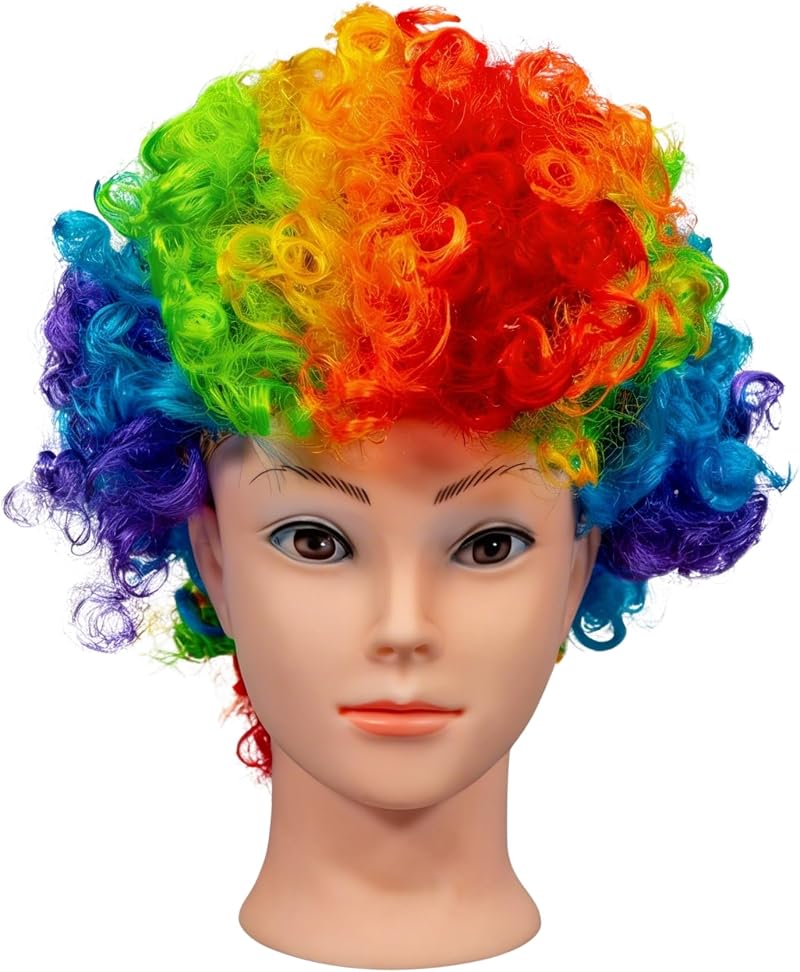 SHATCHI Afro Wig Curly Rainbow Fancy Dress Unisex 60s 70s 80s Costume