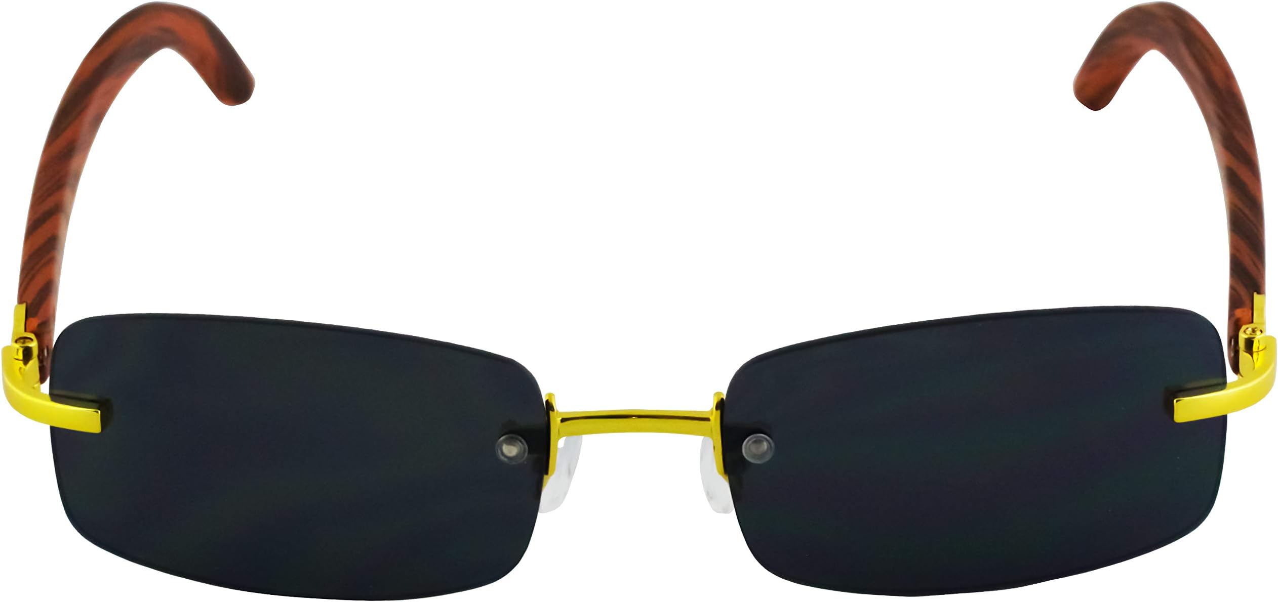 Slim Rimless Rectangular Sunglasses with Metal Wood Print Frame Luxe Dean