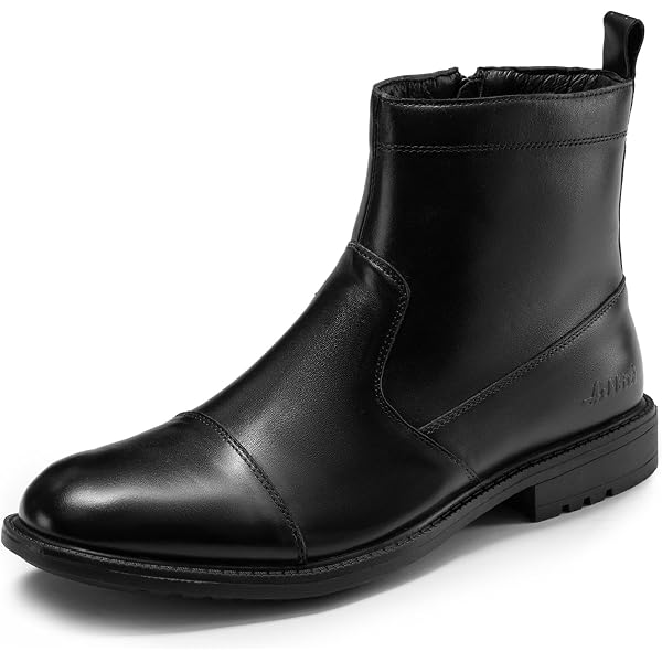 Men's Leather Combat Boots - Mid Calf Dress Boots With Side Zipper, Black, Size 5.5 M US