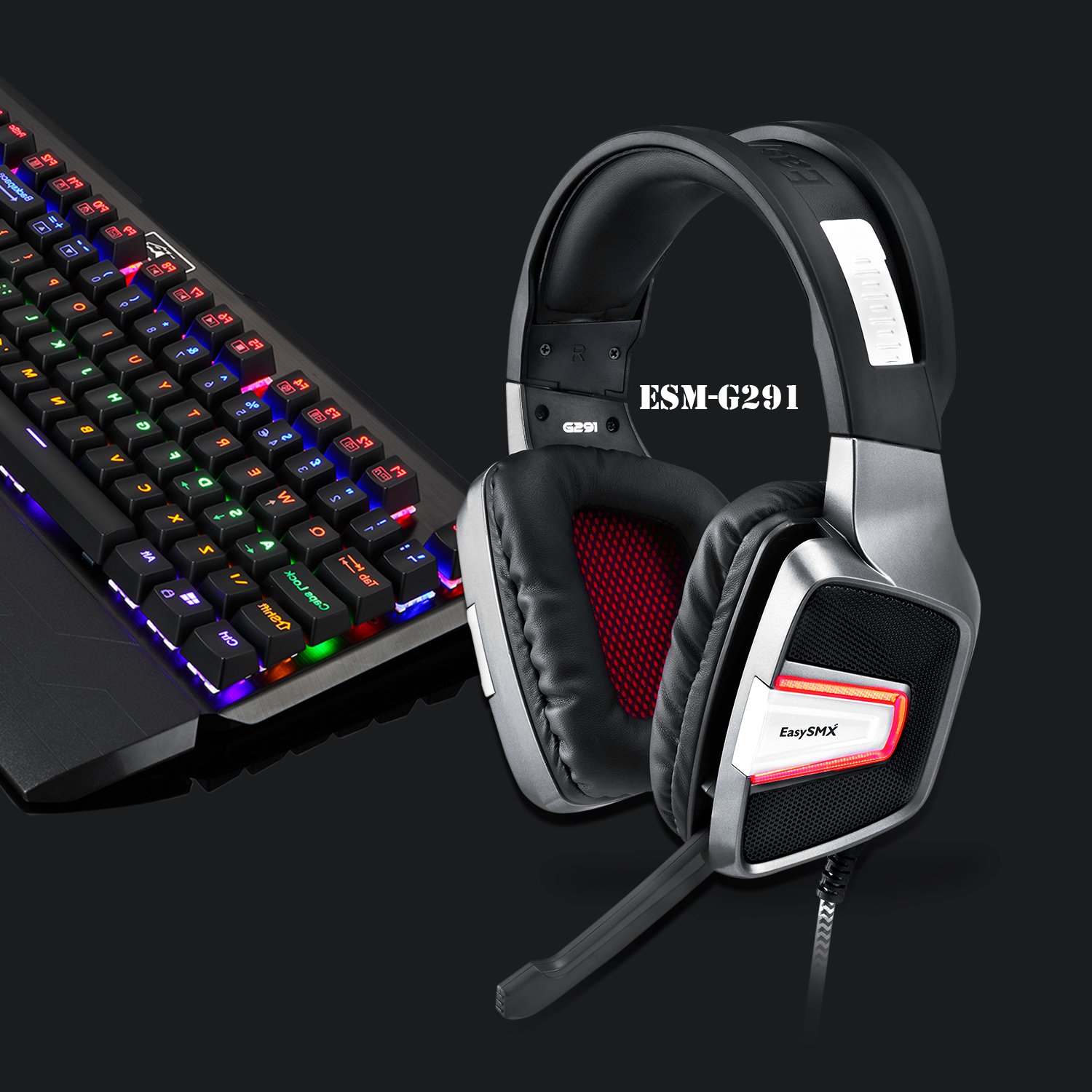 EasySMX PS4 Gaming Headset Professional Wired Over-ear Gaming Headset with Bass Vibration Control Hidden Mic USB Stereo Sound Card Plug and Play Driver-free for PC/PS4 (Grey)