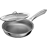 EvoFar 12 Inch Hybrid Nonstick Frying Pan, Stainless Steel Pan Non Stick Skillet, PFOA Free Cookware, Non Toxic Chef's Pan, Compatible with Electric, Gas and Induction, with Lid