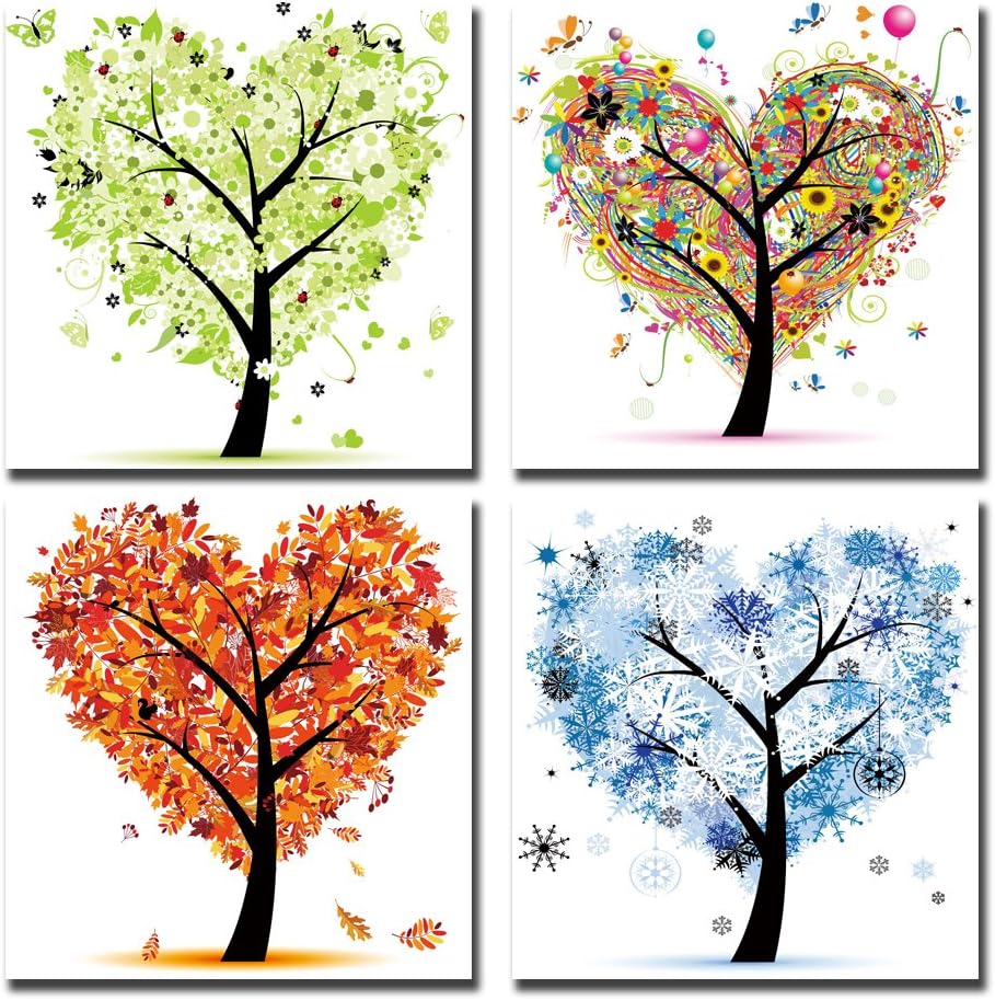 Cairnsi 4 Piece Modern Framed Landscape Artwork Giclee Canvas Prints Pictures Paintings on Canvas Wall art for Living Room Bedroom Home Office Decorations£¬Four seasons tree