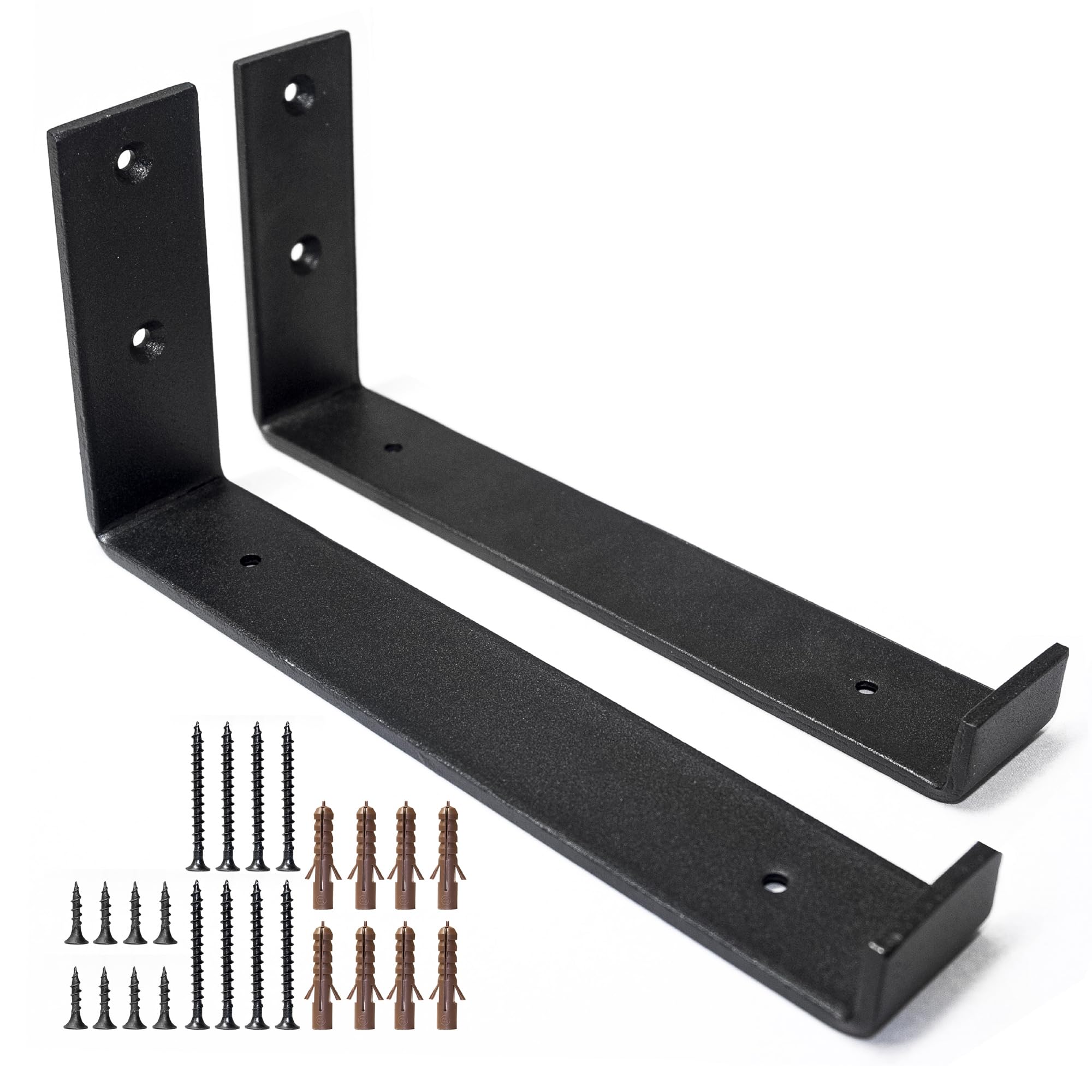 Top Notch Home and Living Heavy Duty Metal Shelf Brackets | Steel Bracket for Wooden Wall Shelves | Support 40kgs | Hardwearing | Incl Fixtures & Fittings (Black, Pack of 2 Up Brackets)
