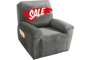 MAXIJIN Velvet 4 Piece Recliner Cover Stretch Plush Soft Cover for Chair Thick Soft Recliner Slipcover Separate Chair Cover with Side Pocket (Recliner, Gray)