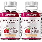 Vitamatic Beet Root Gummies - 3000mg Equivalent Per Serving - 60 Gummies - Made with Vitamin B6, B12, Grape Seed, Pomegranate & Nicotinamide (Pack of 2)