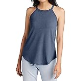 Women’s Perfect Tri Rocker Tank - Stretchable Knit Halter Neck Sleeveless Cami Top, Casual Loose Fit Summer Tank Top