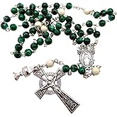 Westmon Works Irish First Holy Communion Rosary with Green Glass Beads and a Celtic Crucifix in a Protective Case