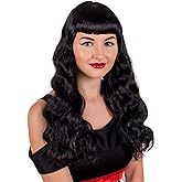 fun shack Womens 1950s Wig Retro Rock n Roll Vintage Long Black Wavy Hair Accessory One Size