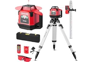 VEVOR Rotary Laser Level Kit, 2650ft 360-Degree Self Leveling Red Horizontal Laser Transit,with Heavy-Duty Tripod, Receiver, 