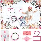SPOKKI 6 PCS Baby Monthly Milestone Blanket Girl, 60''x40''Fleece Monthly Blanket Newborn with Headband for Photography Background Prop and Mom Nursery Shower Gift (Pink)