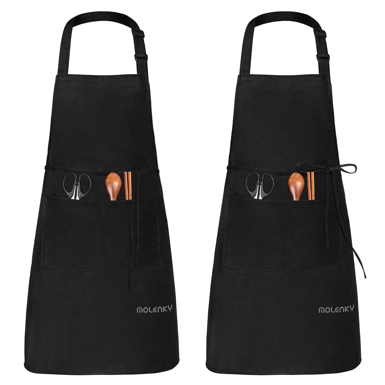 MOLENKY Apron, Adjustable Apron with 2 Large Pockets, 2PCS Cotton Chef Bib Apron set, Unisex Waterproof professional quality Cooking Apron for Kitchen Baking — image 1