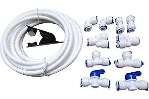 GREDIA 3/8" inch Quick Connect Water Purifiers Tube Fittings for RO Water Reverse Osmosis System (Ball Valve+L+Y+I+T Type) + PVC Pipe Tube Hose Cutter + 5 Meters/16 Feet Tubing Pipe (White)