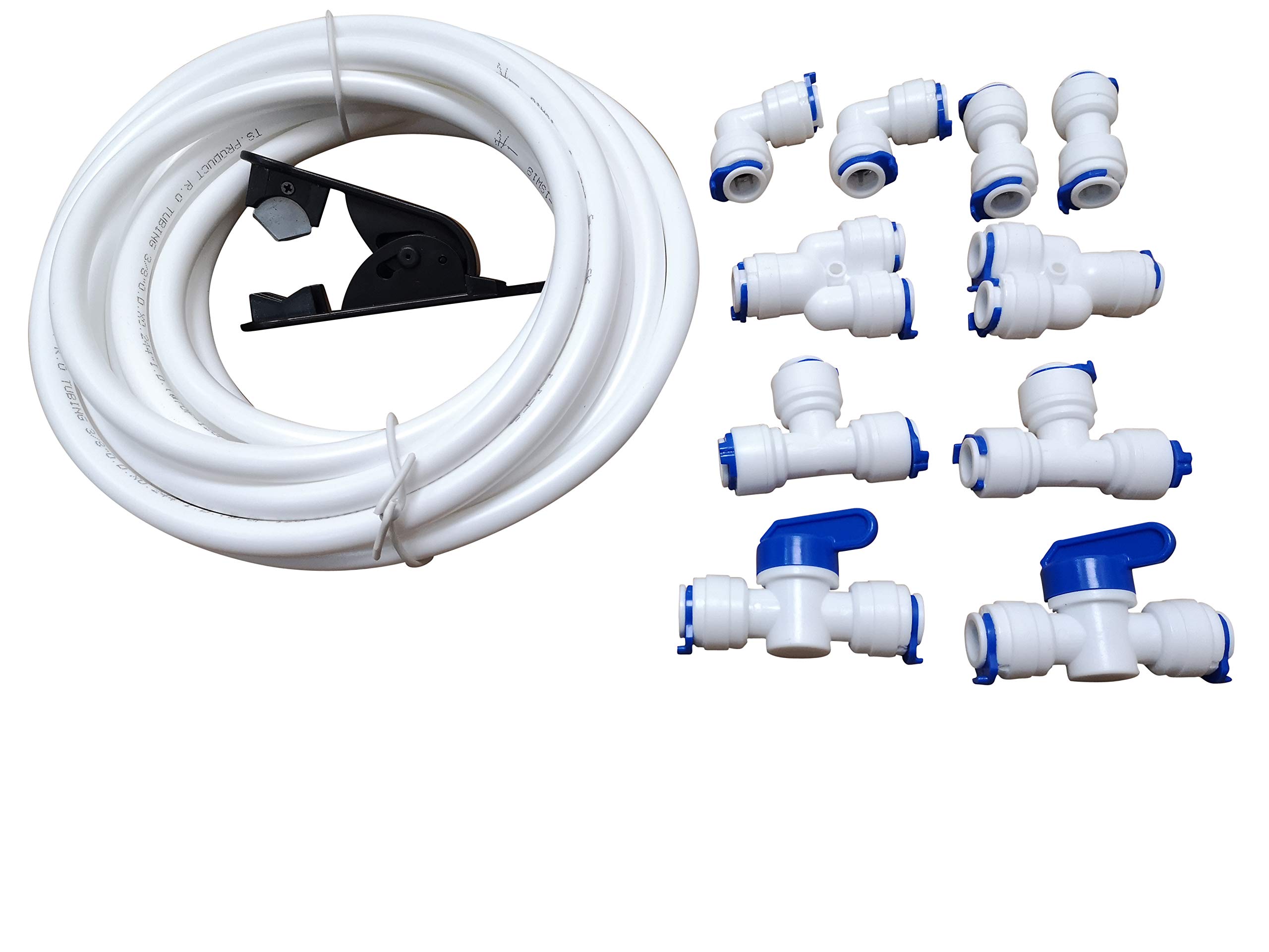 GREDIA 3/8" inch Quick Connect Water Purifiers Tube Fittings for RO Water Reverse Osmosis System (Ball Valve+L+Y+I+T Type) + PVC Pipe Tube Hose Cutter + 5 Meters/16 Feet Tubing Pipe (White) โ image 1