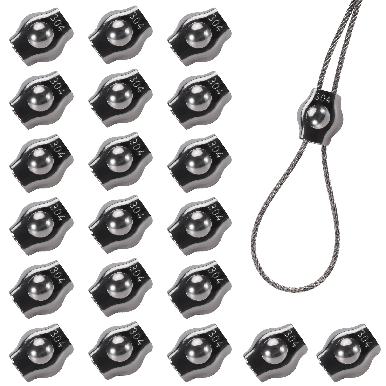 Photo 1 of 20PCS 5/32 Inches M4 304 Stainless Steel Wire Rope Cable Clip Clamp, Reusable Simplex Single Bolt Wire Rope Clips for 1/8Inch (1.5mm-3mm) Diameter Wire Cable/Wire Rope, Wire Clamp Tool for Outdoors