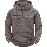 Herberton Men's Cargo Hoodie Quarter-Zip Midweight Casual Workwear Tactical Pullover with Pockets (S-3XL)