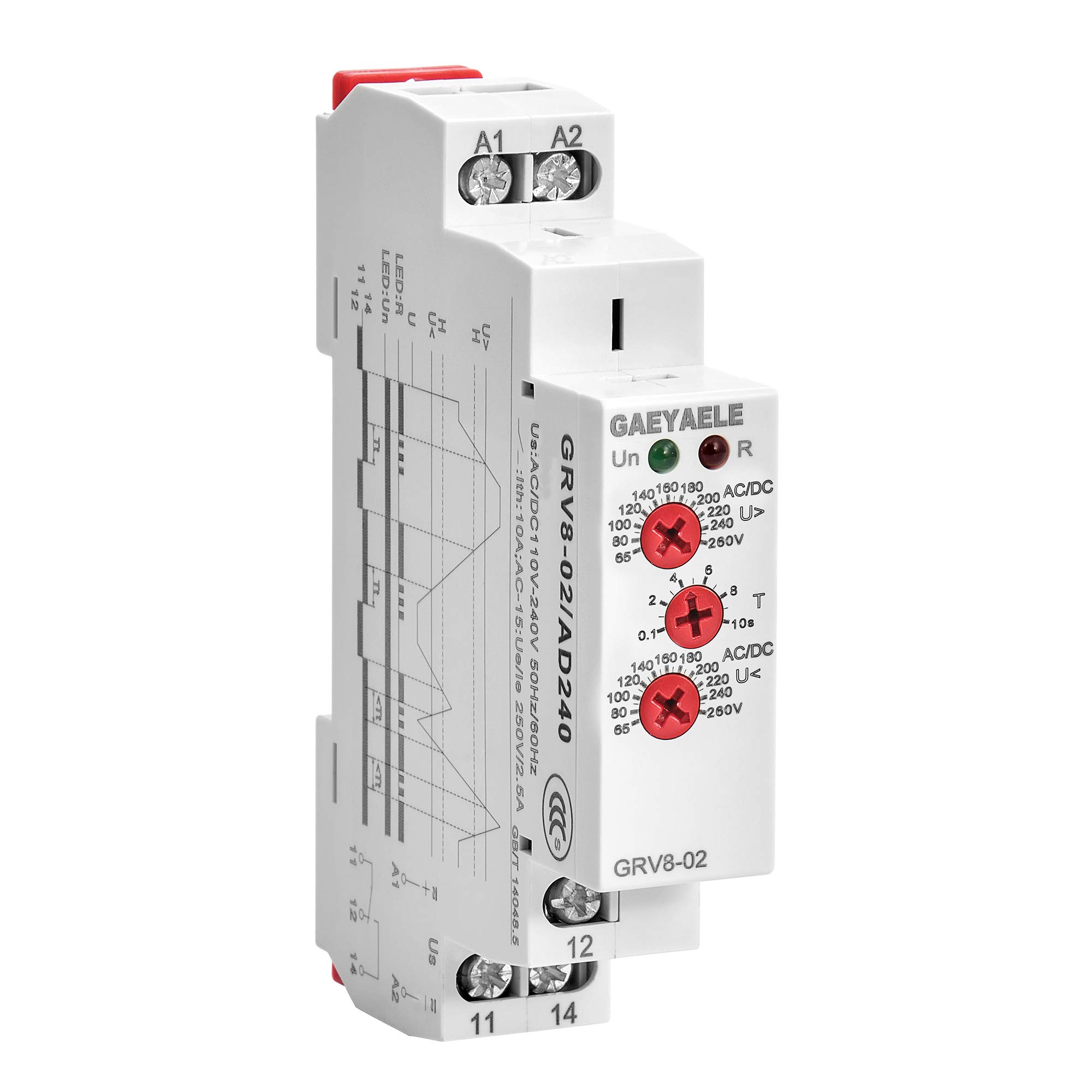 GAEYAELE Voltage Protection Relay AC/DC110V~240V Over-voltage and Under-voltage Protection(GRV8-02,AC/DC110V~240V)