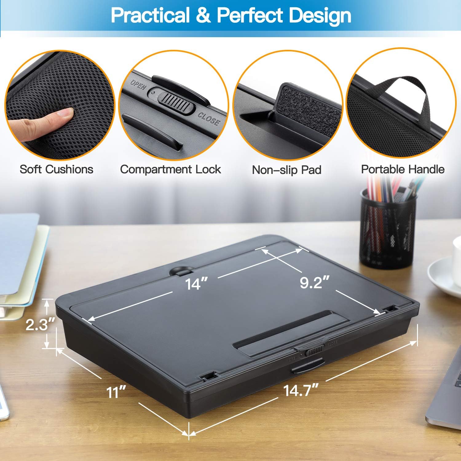 HUANUO Adjustable Lap Desk - Laptop Stand with Storage Space & 7 Adjustable Angles, Fits up to 15.6 Inch Laptops, Portable Lap Desk with Pillow Cushion for Laptop, Tablet & Reading: Home & Kitchen