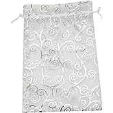 SUNGULF 50pcs Organza Pouch Bag Drawstring 6"x8" Strong Gift Candy Bag Jewelry Party Wedding Favor (Silver White)