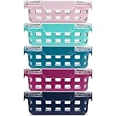 Ello Duraglass 3.4 Cup Meal Prep Sets 10Pc, 5 Pack Set- Glass Food Storage Container with Silicone Sleeve and Airtight BPA-Free Plastic Lids, Dishwasher, Microwave, and Freezer Safe, Evening Orchard