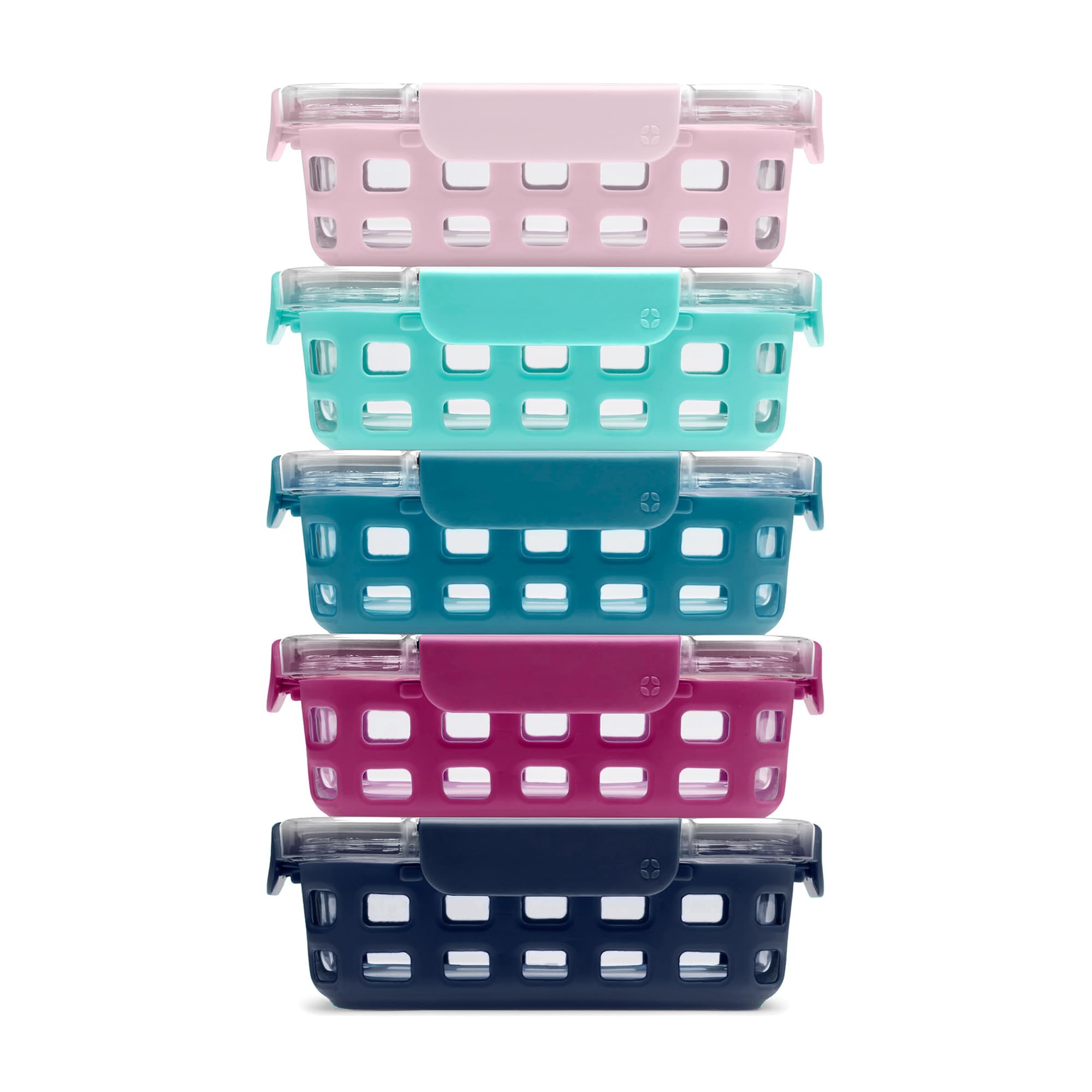 Photo 1 of *only 4* Ello Duraglass 3.4 Cup Meal Prep Sets 10Pc, 5 Pack Set- Glass Food Storage Container with Silicone Sleeve and Airtight BPA-Free Plastic Lids, Dishwasher, Microwave, and Freezer Safe, Evening Orchard