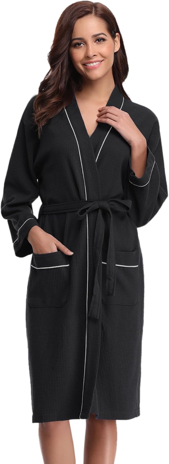 Waffle Weave Wrap Robe Kimono Bathrobe 