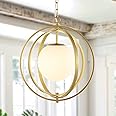 BAODEN Gold Orb Chandelier 1 Light Globe Pendant Light Fixtures with White Globe Glass Lampshade Hanging Ceiling Light for Dining & Living Room, Bedroom, Foyer and Kitchen Island