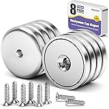 Pack of 8 Neodymium Magnet Cup 100 LBS Pull Force Rare Earth Magnets with Countersunk Hole Industrial Strength Round Base, 1.