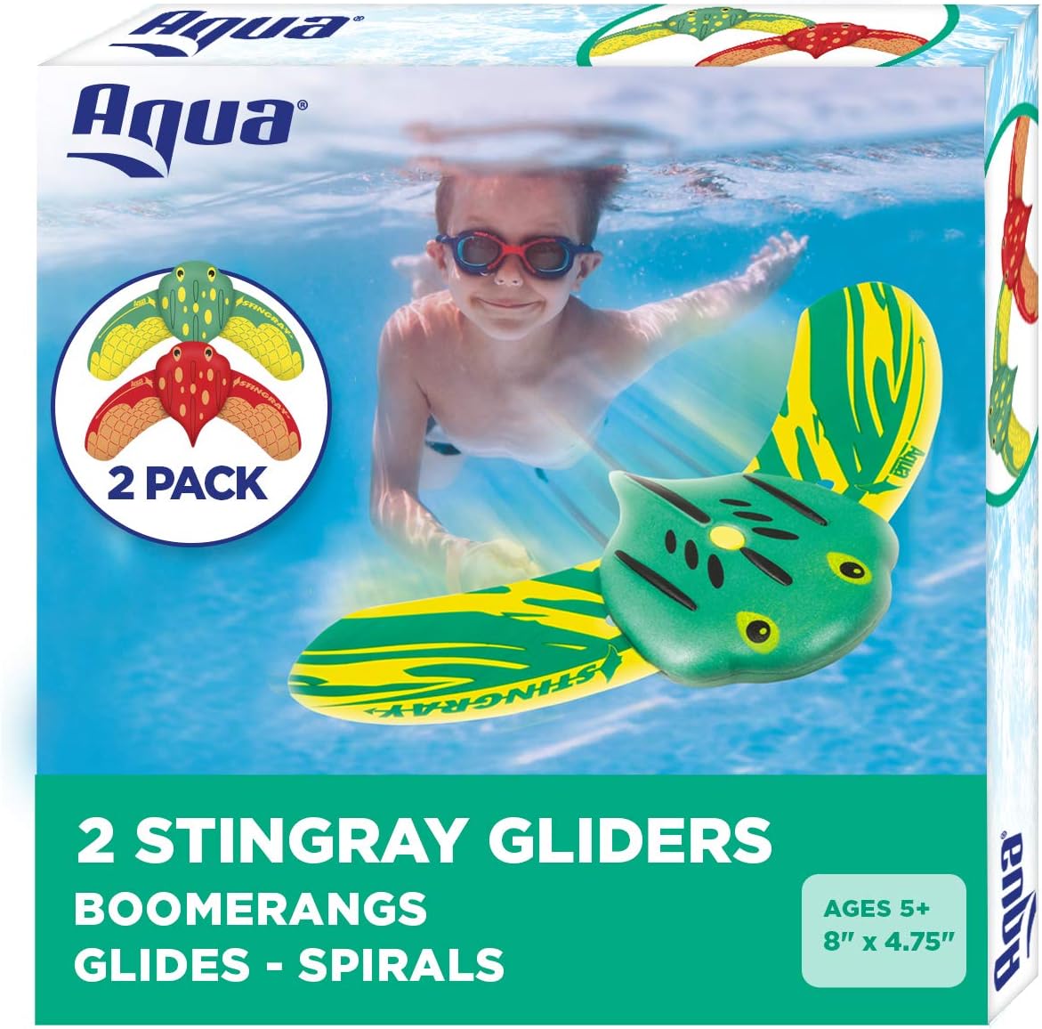 Aqua Mini Stingray Underwater Gliders (2 Pack), Self-Propelled, Adjustable Fins, Travels up to 40 Feet, Pool Game, Ages 5 and up (AQW12988): Toys & Games