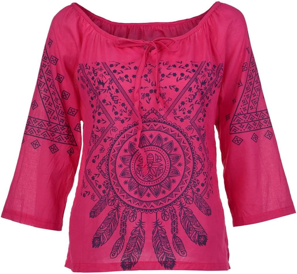 CUCUHAM Women Printing Stand Three Quart Work Office Button Plus Size Blouse Top T-Shirt