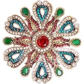Rhinestone Baroque Flower Brooch Pin for Women Girls Fashion Red Green Crystal Big Snowflake Brooch Lapel Pins Elegant Pendant Dress Accessories Jewelry Boutonniere Corsage Gift Christmas Anniversary