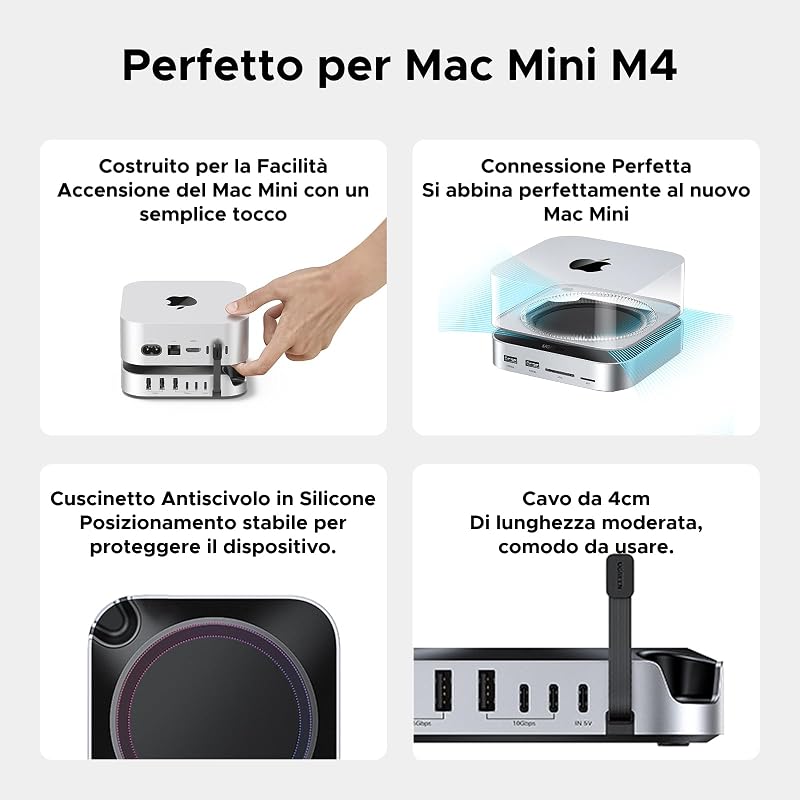 Docking Station Hub USB C con Supporto per Mac Mini M4 et M4 Pro