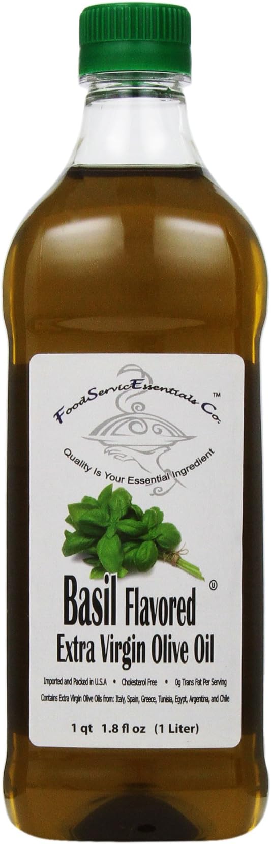 FoodServicEssentials Extra Virgin Olive Oil, Basil, 33.8 Ounce