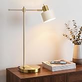 OYEARS 22.2" Modern Desk Lamp, Metal Table Lamp with LED Bulb, Adjustable Reading Lamps for Living Room, Mid Century Nightstand Lamp for Home Office, Industrial Bedside Lamps, Cream and Gold