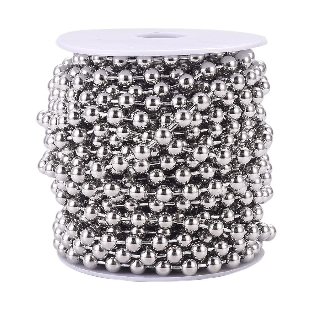 Photo 1 of FASHEWELRY 32.8 Feet Stainless Steel Ball Bead Chains 6mm Metal Beaded Pull Chain Extension for DIY Jewelry Making (Stainless Steel Color)
