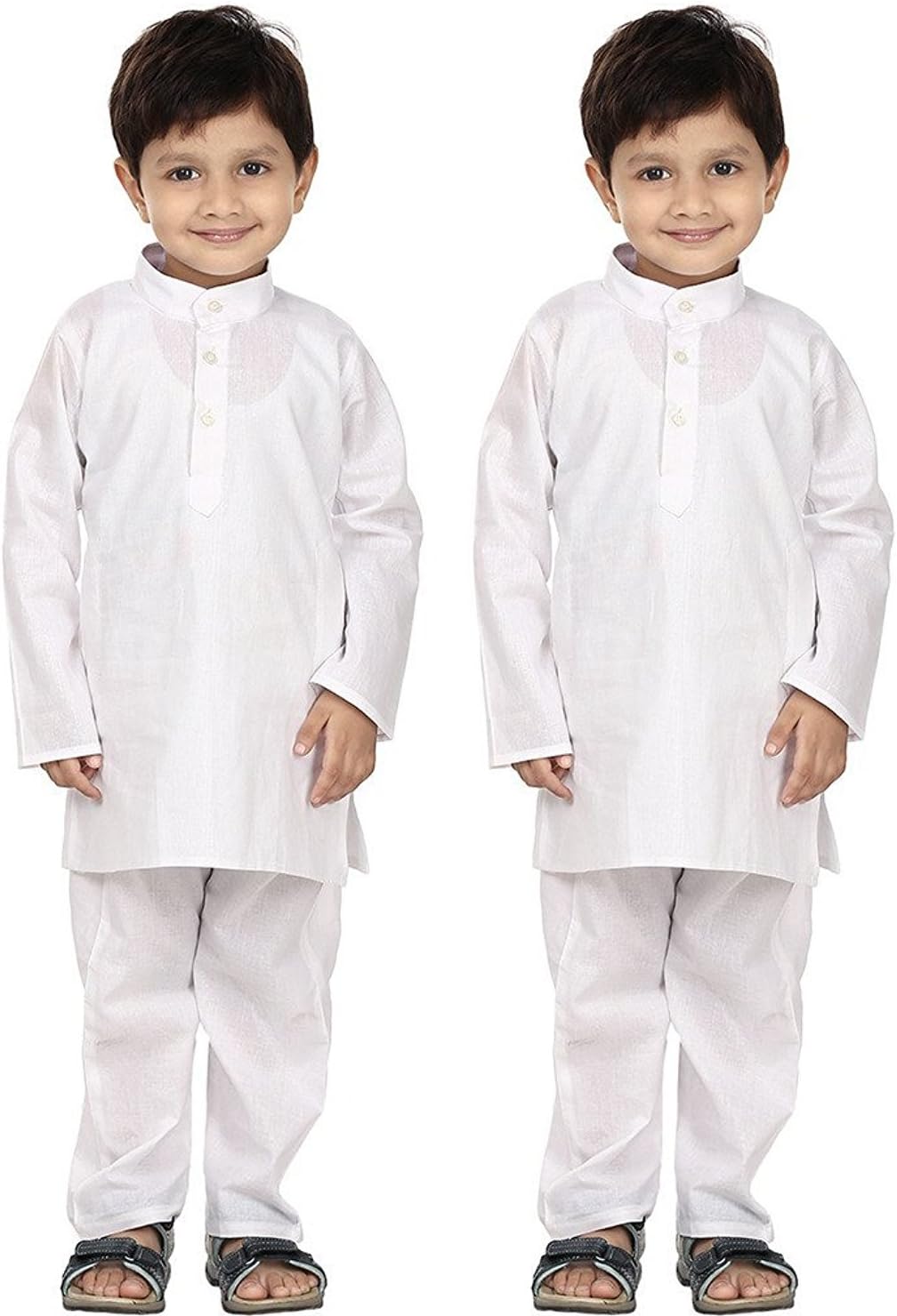 FOCIL White Solid Combo Kurta Pyjama Set for Boys (Pack of 2)