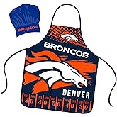Mojo Licensing Denver Broncos Apron Chef Hat Set Full Color Universal Size Tie Back Grilling Tailgate BBQ Cooking Host