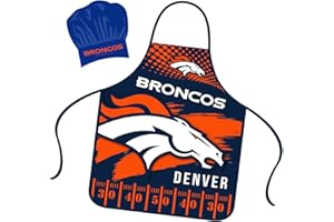 Mojo Licensing Denver Broncos Apron Chef Hat Set Full Color Universal Size Tie Back Grilling Tailgate BBQ Cooking Host