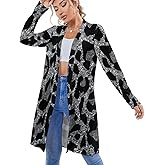 QANCOSI Pink Glitter Flames Women Medium Length Cardigan Lightweight Long Sleeve Coat Open Front Sweater