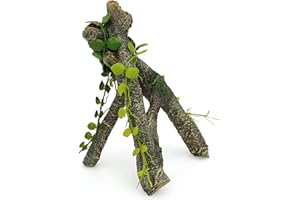 AQUA KT Reptile Corner Branch with Green Leaves Terrarium Desert Habitat Decoration for Lizard Snake Bearded Dragon Chameleon Hermit Crab Leopard Gecko Amphibian Climbing