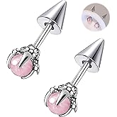 TRBR 16G 2PCs Dragon Claw and Spike Cartilage Earring, Pink Beads Helix Piercing Jewelry, Spike Helix Earring, Cartilage Earring, Industrial Piercing Barbell Jewelry