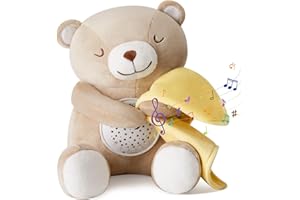 Apunol Baby Sleep Soother, White Noise Sound Machine Projector Night Light, Portable Stuffed Teddy Baby Gifts Bear Toy with 18 Soothing Sounds, Auto-Off Timer, Cry Sensor for Kids