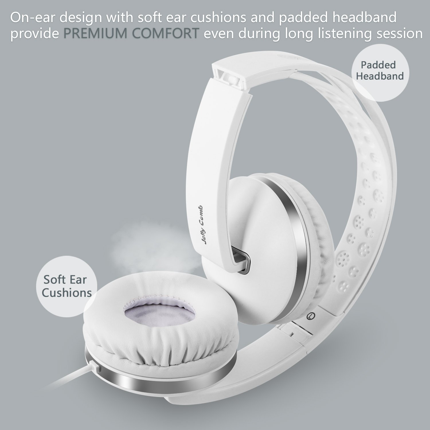 On Ear Headphones with Mic, Jelly Comb Foldable Corded Headphones Wired
