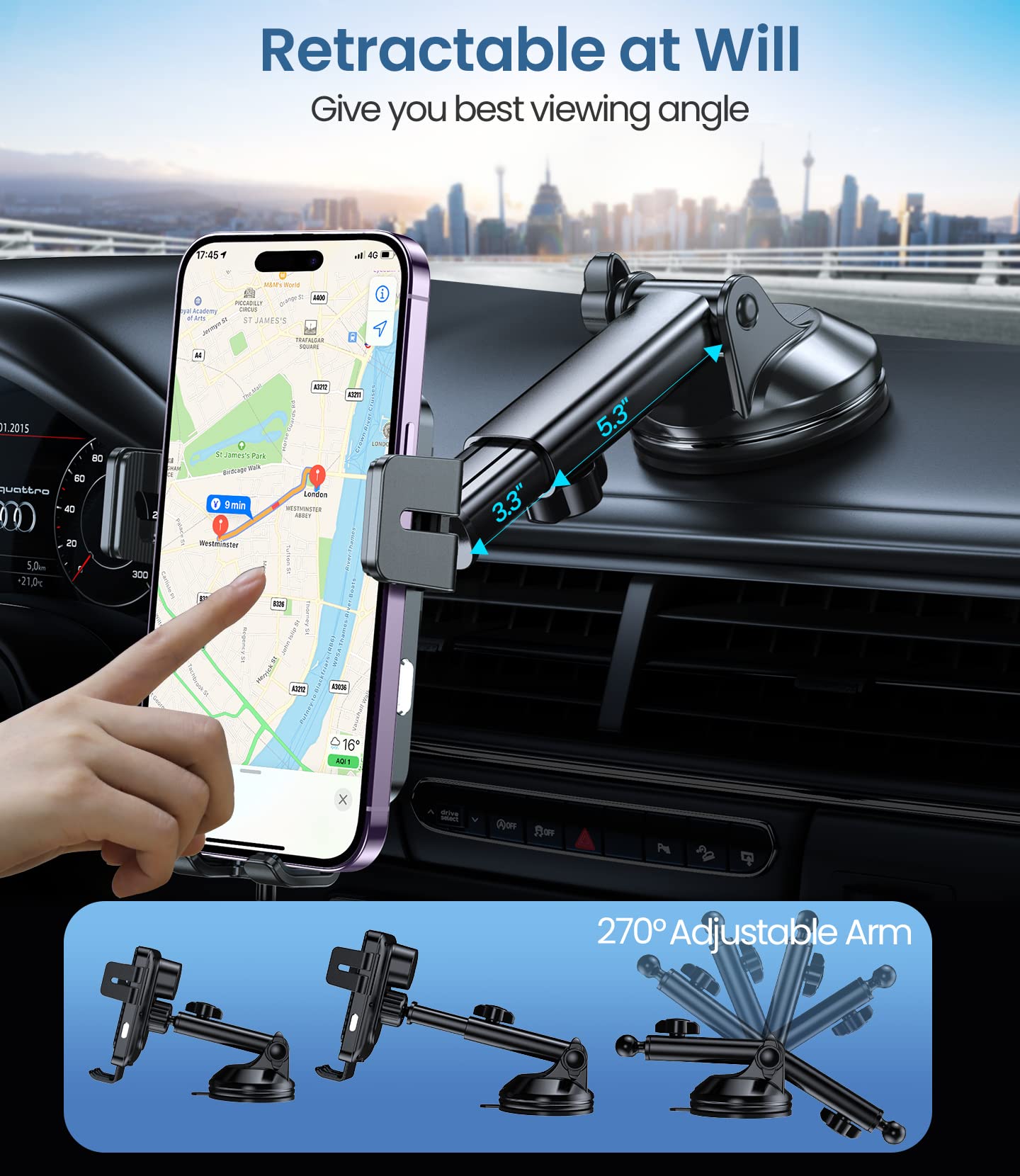 Wireless Car Charger, MOKPR 15W Fast Charging Auto-Clamping Car Mount Universal Hands-Free Car Charger Mount for Dash Windshield Air Vent Compatible with iPhone 16 15/14/13/12, Samsung S23/S22/S21,etc