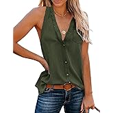 Uincloset Women's Summer Sleeveless V Neck Denim Tank Tops Casual Loose Button Down Shirts