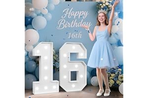 TONGJOY 3FT Marquee Numbers 16, Happy 16th Birthday Decorations, Large 16 Light up Number for Sweet 16 Party Decorations Supplies, 16th Anniversary Party Decor