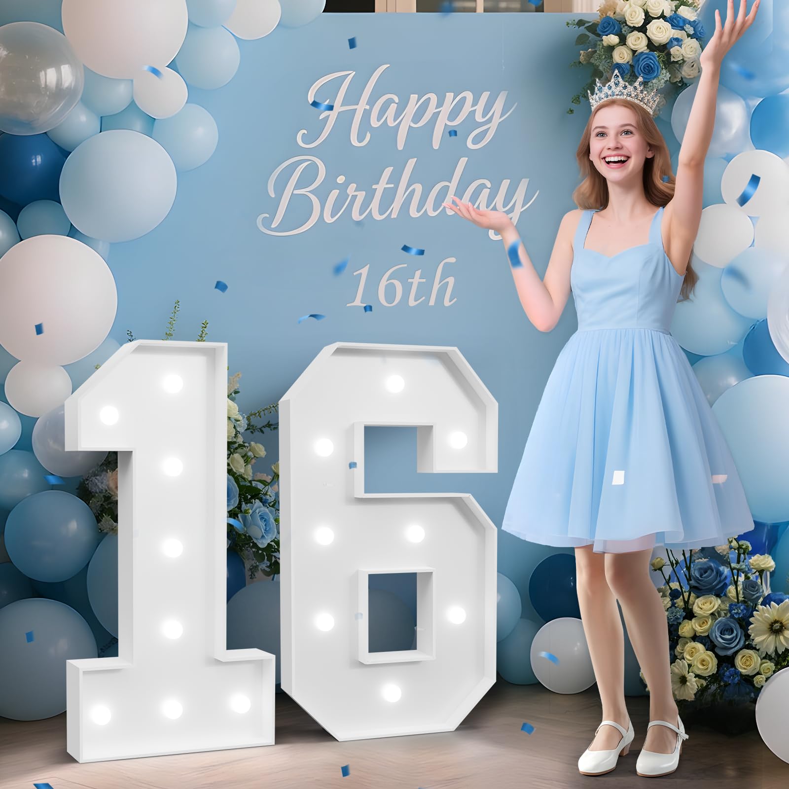 Photo 1 of 3FT 16 Marquee Numbers, 16 Light up Numbers for Party, Sweet 16 Birthday Decorations, Big 16 Sign with Light for Anniversary, Birthday Backdrop Decor