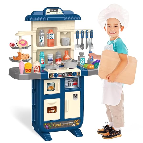 DOLOOWEE KIDS KITCHEN PLAYSET – KITCHEN TOY FOR TODDLERS 3-5 WITH 40+ ACCESSORIES, TOY KITCHEN SET FOR KIDS AGES 4-8, PRETEND TOY FOR KIDS GIRLS BOYS