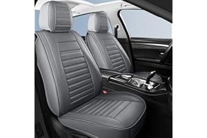 HChengkikz Leather Car Seat Covers,Waterproof Horizontal Stripes Front and Rear Car Seat Cover,Breathable Automotive Seat Covers for Sedan SUV Pick-up Truck(Style2,5 PCS Full Set,Grey)